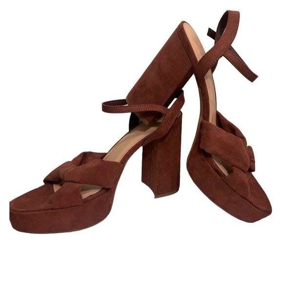 A New Day Sepia Brown Riah Open Toe Ankle Strap Block Heels Women's Size 9.5 - Picture 7 of 10